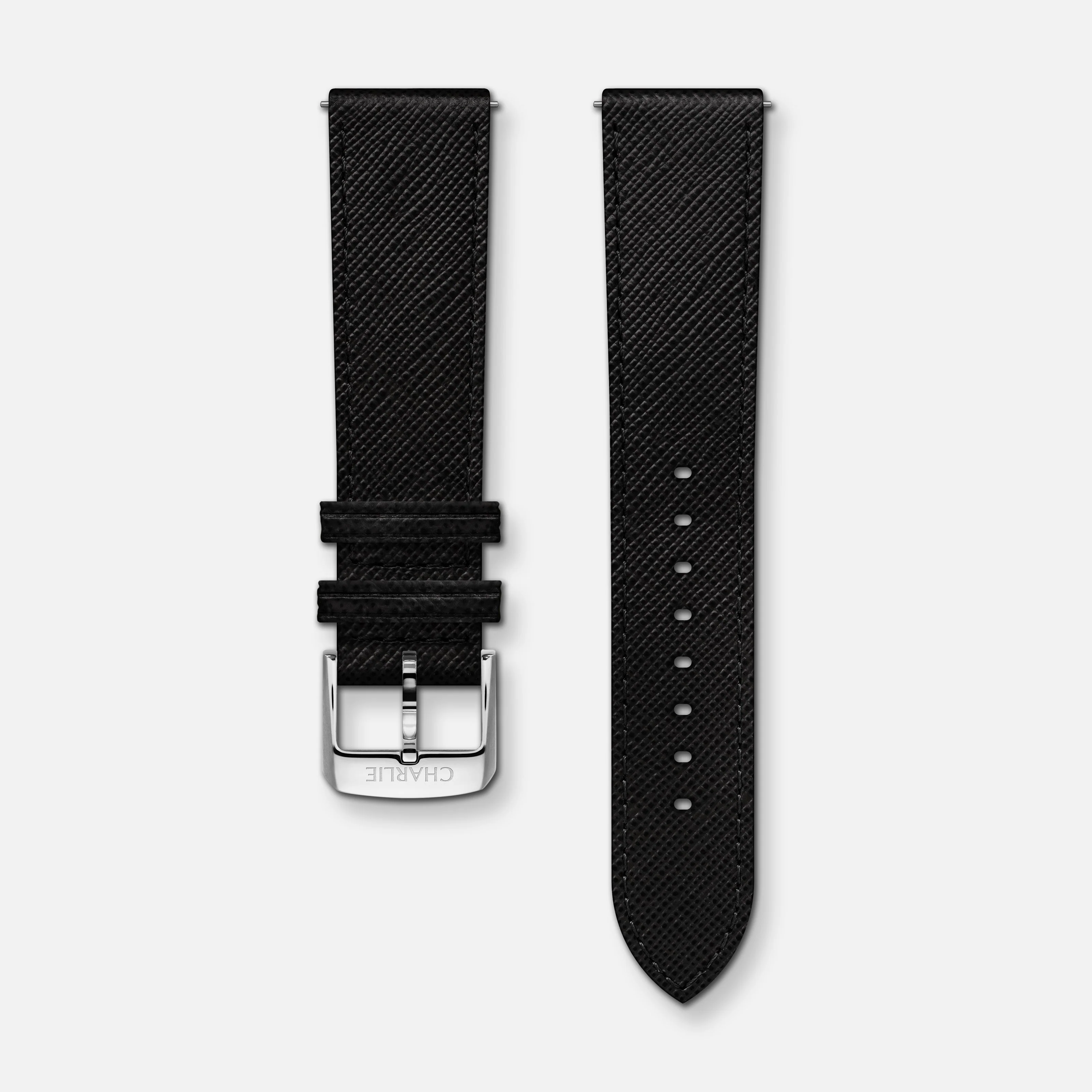 Bracelet cuir saffiano noir 20mm